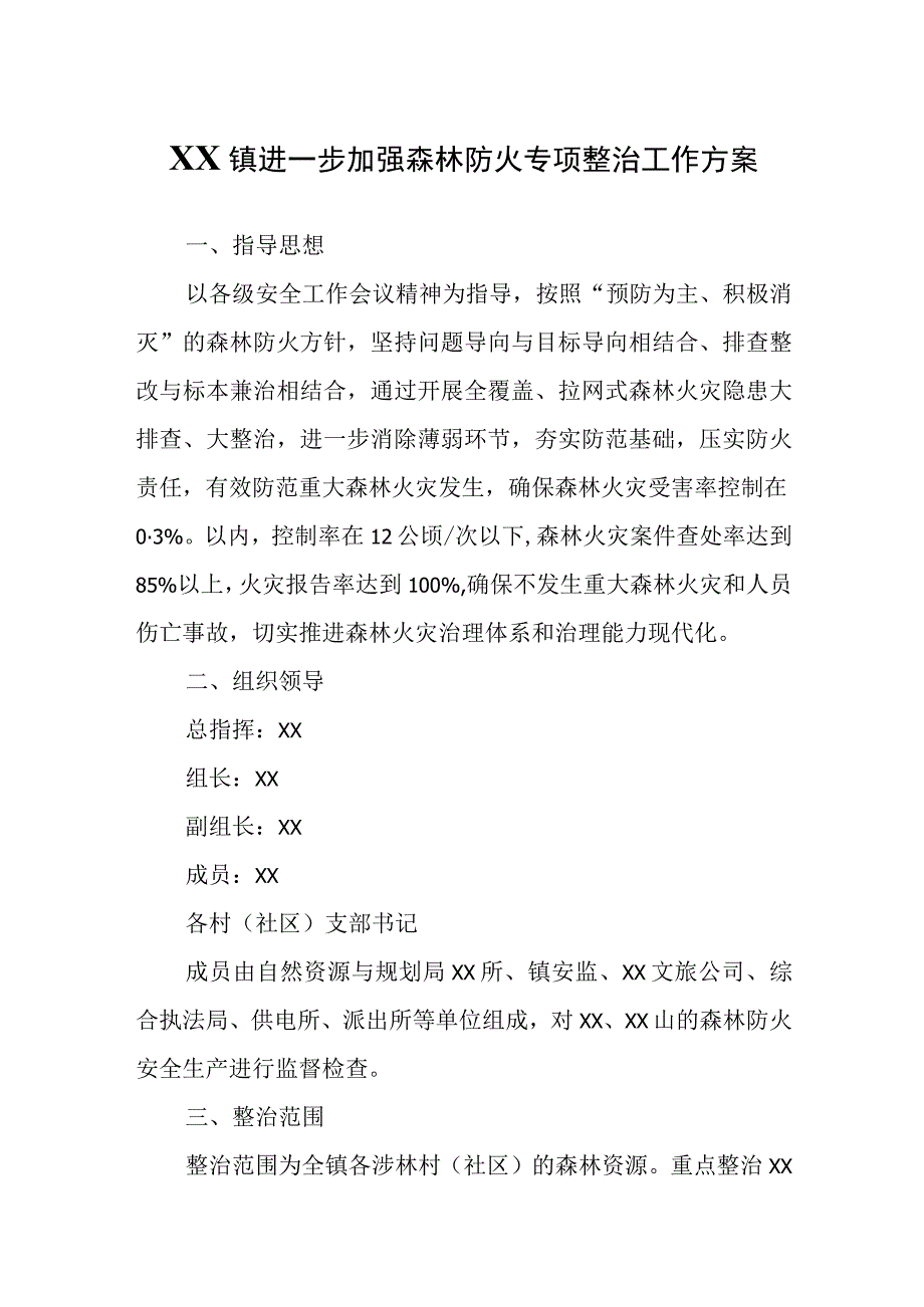 XX镇进一步加强森林防火专项整治工作方案.docx_第1页