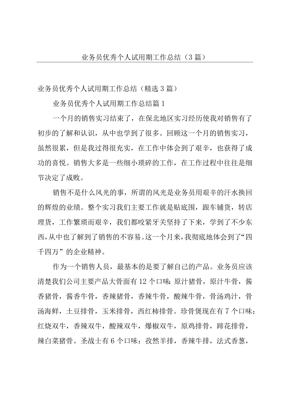 业务员优秀个人试用期工作总结（3篇）.docx_第1页