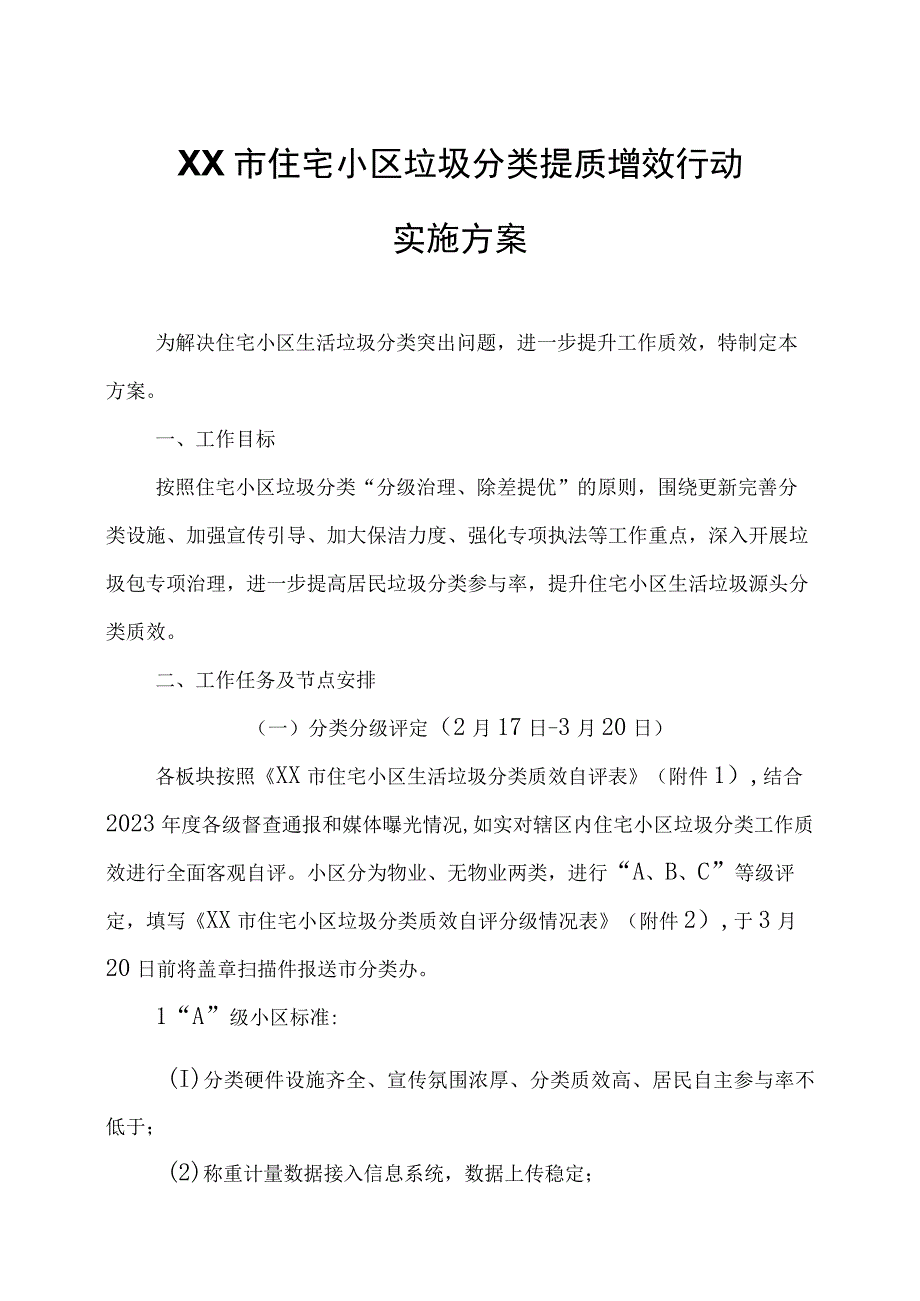 XX市住宅小区垃圾分类提质增效行动实施方案.docx_第1页