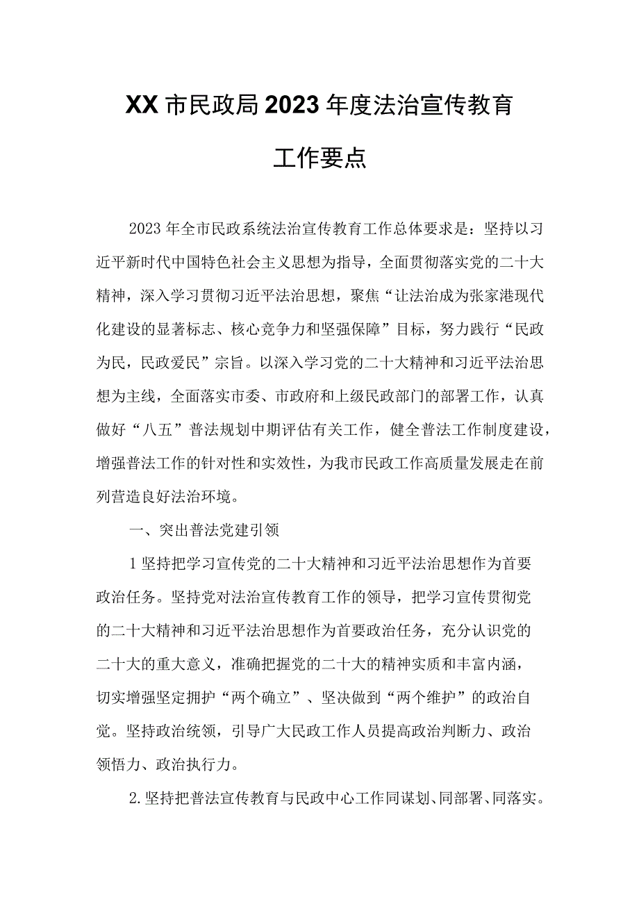 XX市民政局2023年度法治宣传教育工作要点.docx_第1页