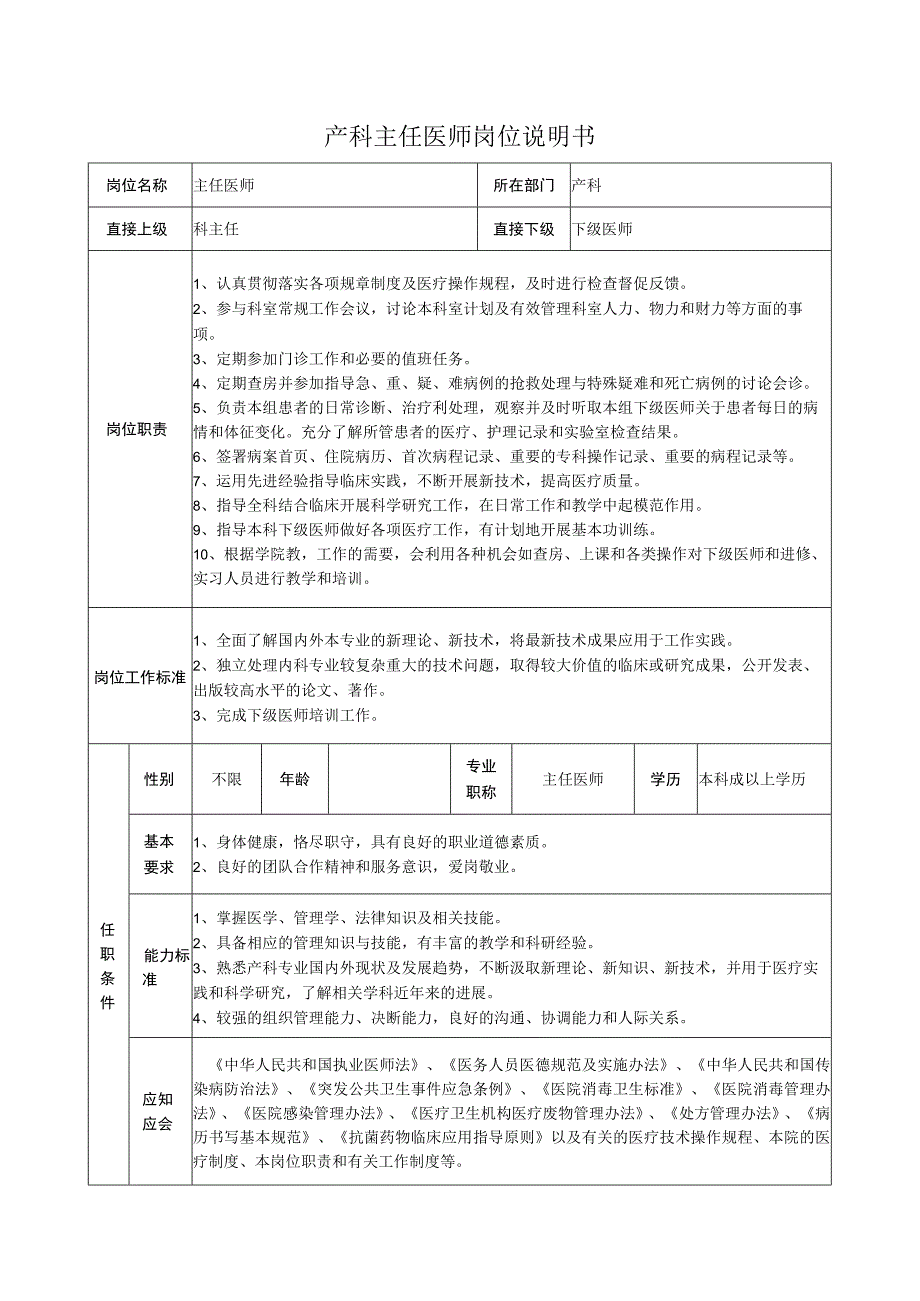 产科主任医师岗位说明书.docx_第1页