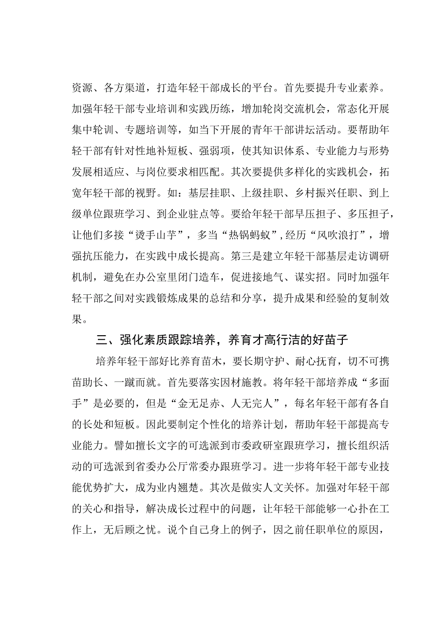 优化市委办年轻干部选育管用工作调研座谈会发言材料.docx_第2页