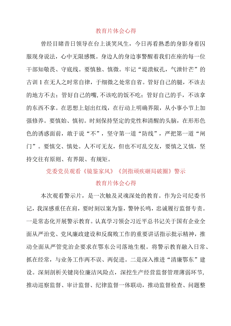 党委党员观看《镜鉴家风》《剑指顽疾 砸局破圈》警示教育片体会心得.docx_第2页