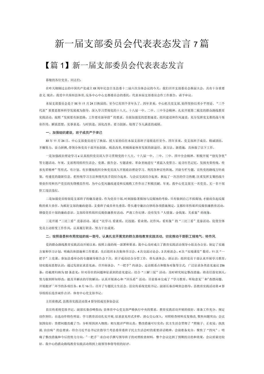 新一届支部委员会代表表态发言7篇.docx_第1页