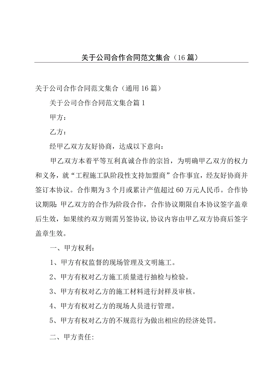 关于公司合作合同范文集合（16篇）.docx_第1页