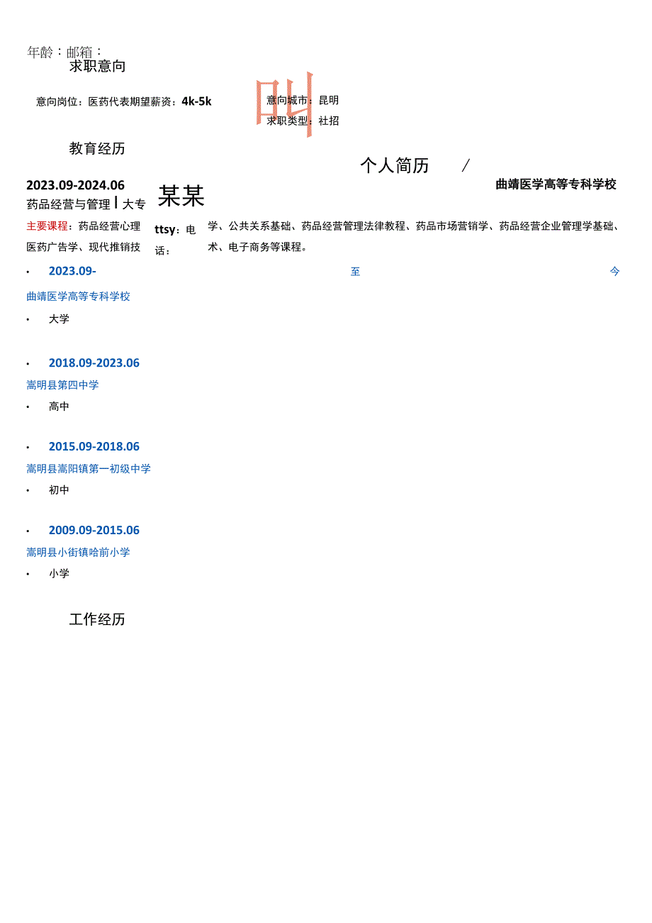 医药代表个人简历.docx_第1页