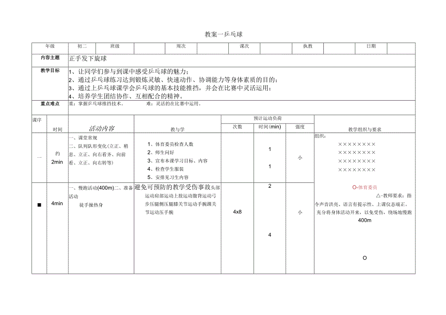 水平四（初二）体育《乒乓球：正手发下旋球》公开课教案.docx_第1页