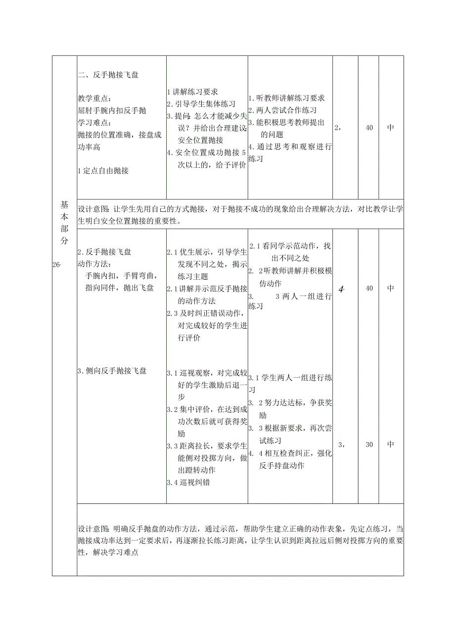 水平二（四年级）体育《“合作抛掷不同形状物体”——反手抛接飞盘》教学设计及教案.docx_第3页