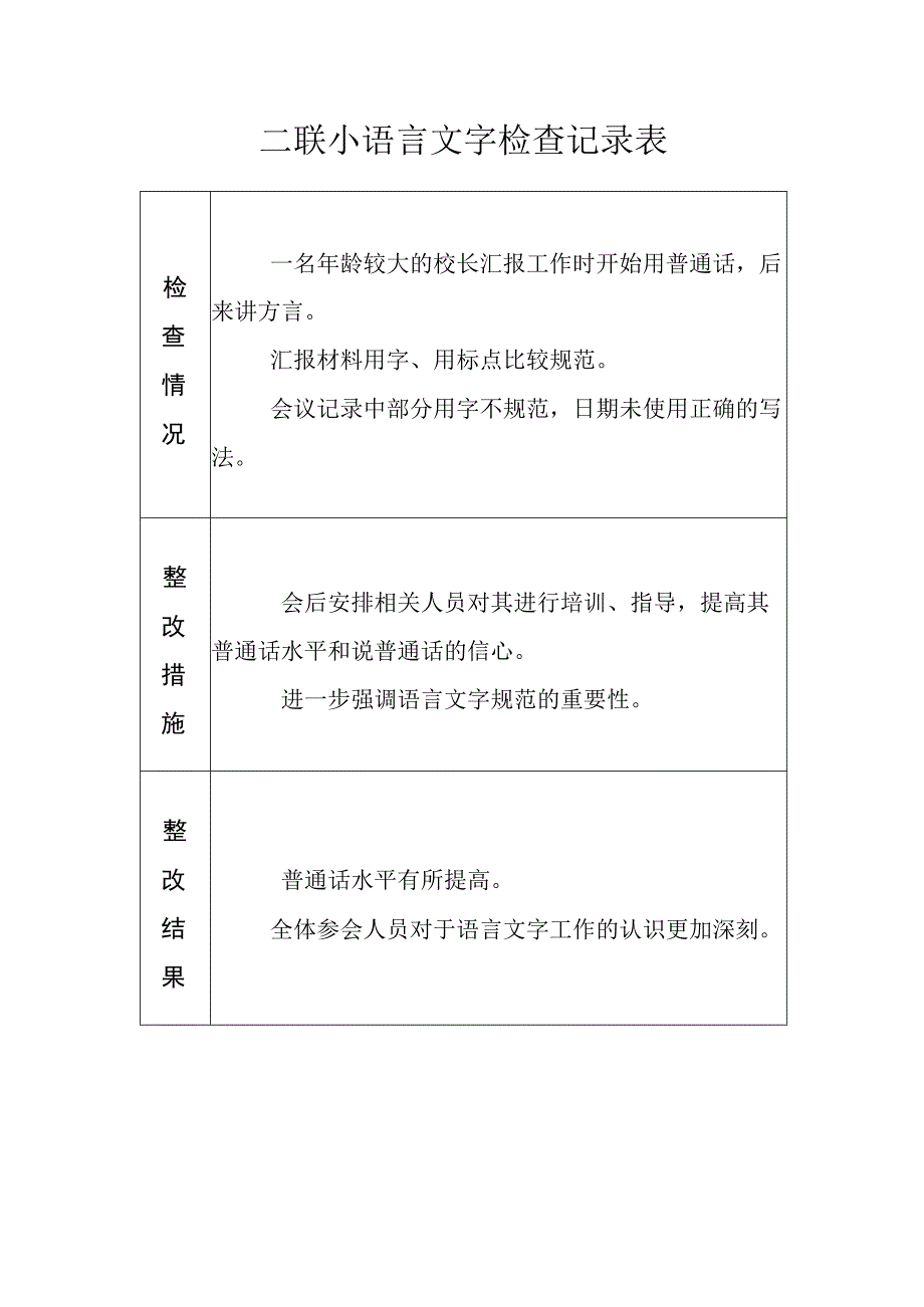 小语言文字检查记录表.docx_第1页