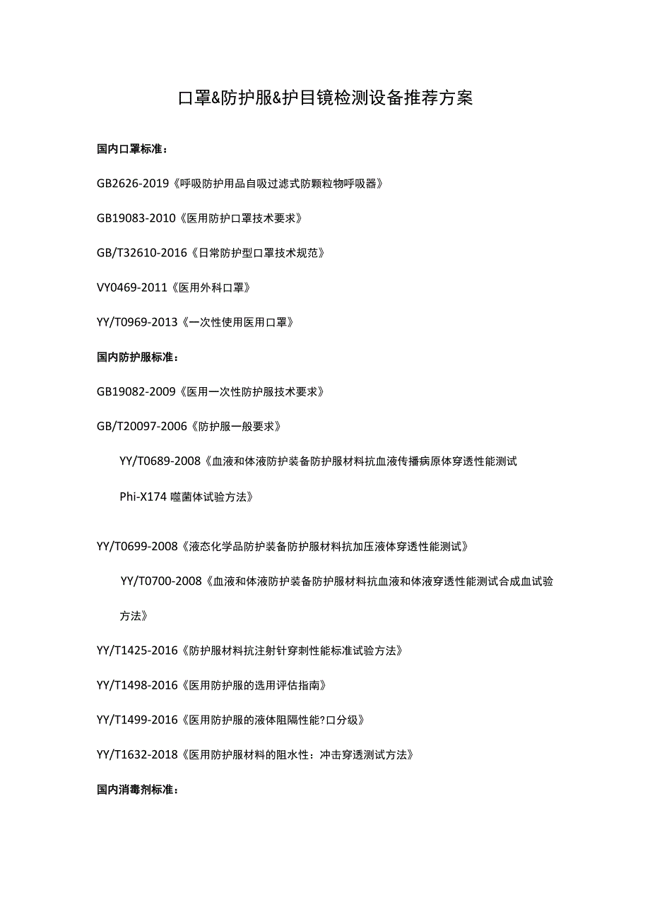 口罩&防护服&护目镜检测设备推荐方案.docx_第1页