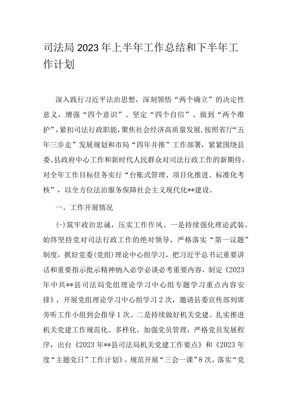 司法局2023年上半年工作总结和下半年工作计划.docx_第1页