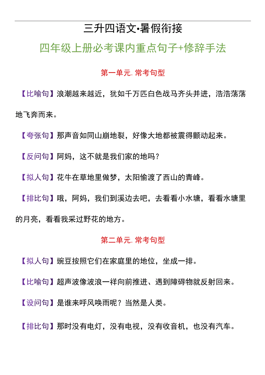 四年级上册必考课内重点句子+修辞手法.docx_第1页