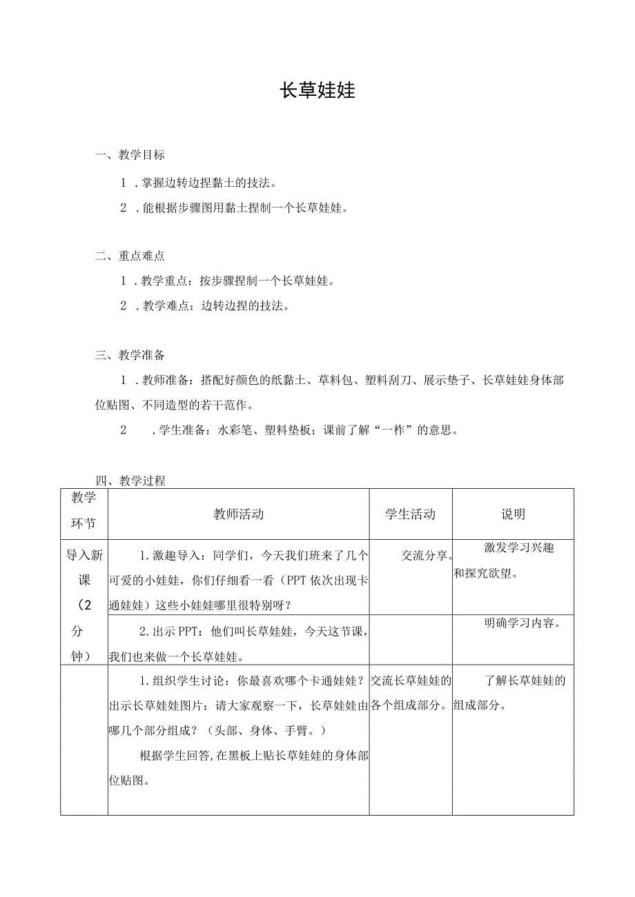 第二单元 农业生产劳动 03 长草娃娃 教学设计二年级上册小学劳动苏科版.docx_第1页