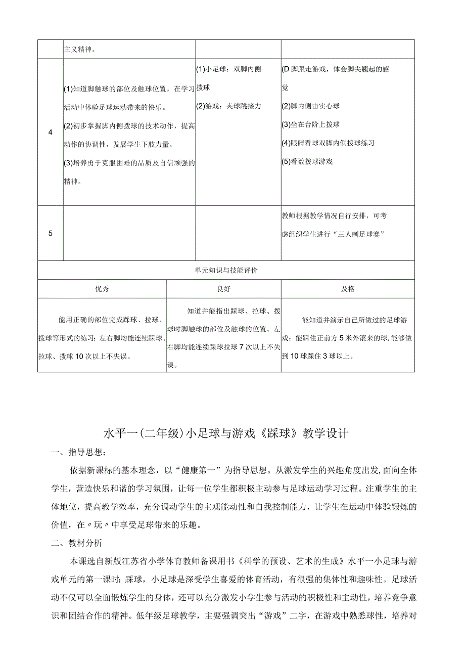 小学体育优质课比赛二年级小足球——熟悉球性单元教学计划与《踩球》教学设计.docx_第2页