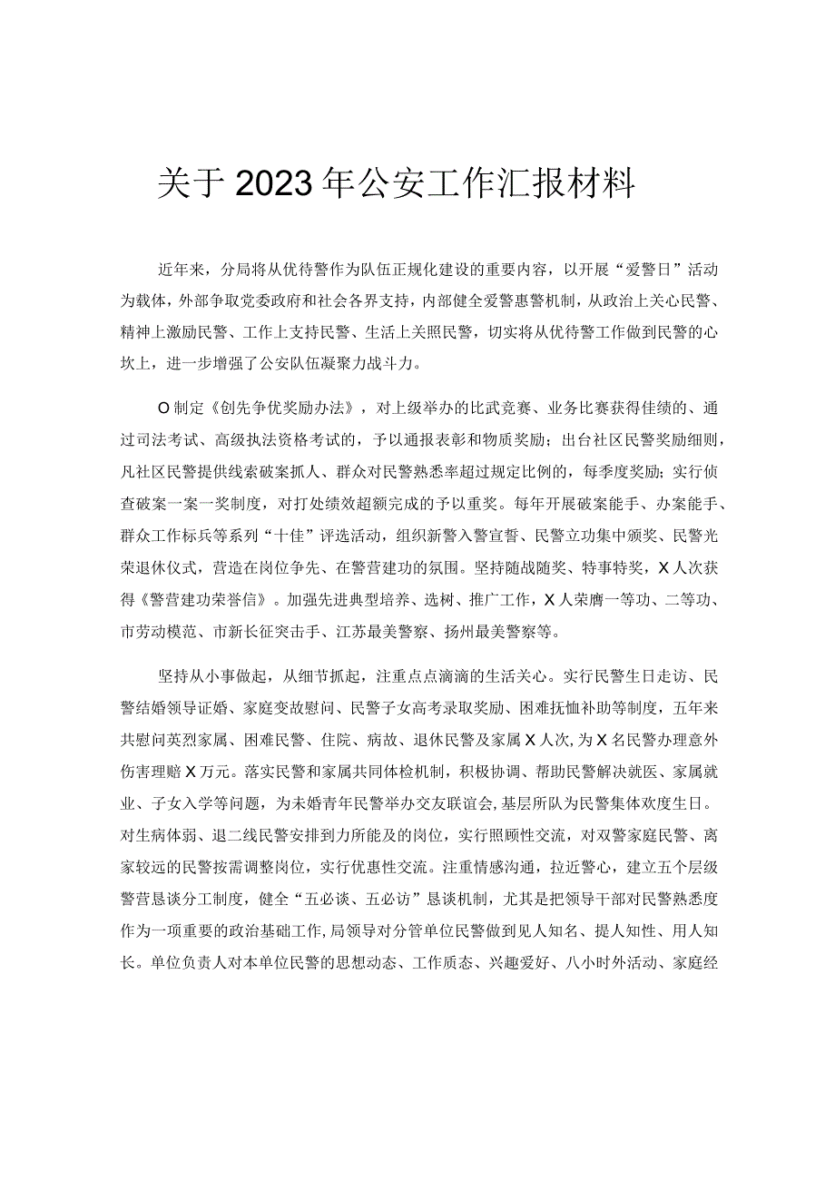 关于2023年公安工作汇报材料.docx_第1页