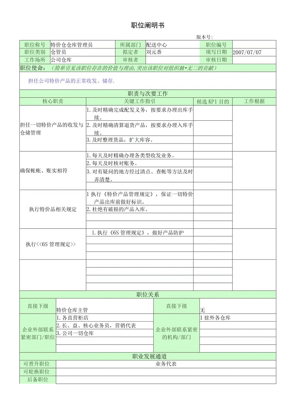 职位说明书_特价仓管员2.docx_第1页