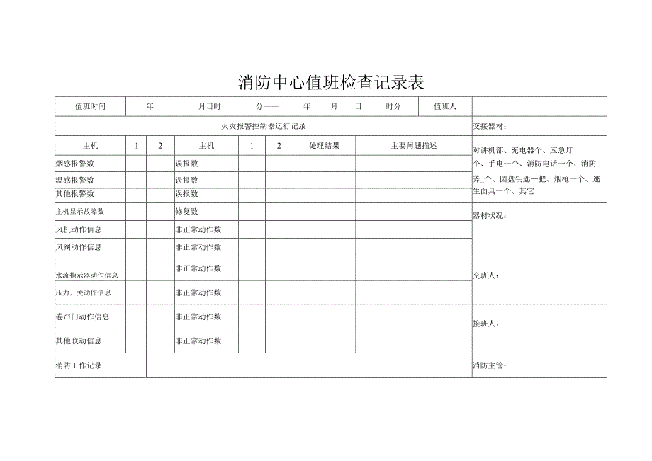 消防中心值班检查记录表.docx_第1页