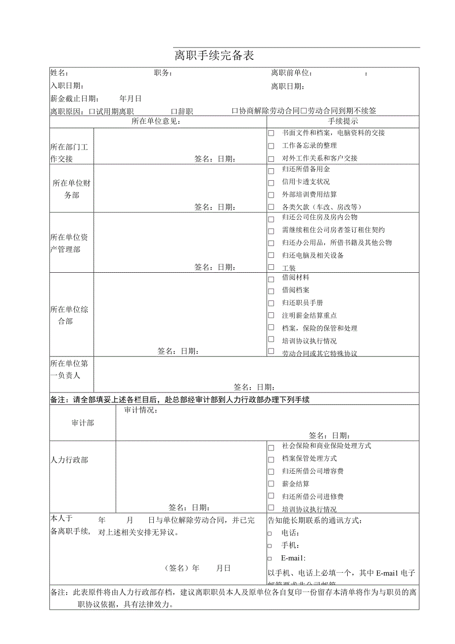 离职手续完备表.docx_第1页