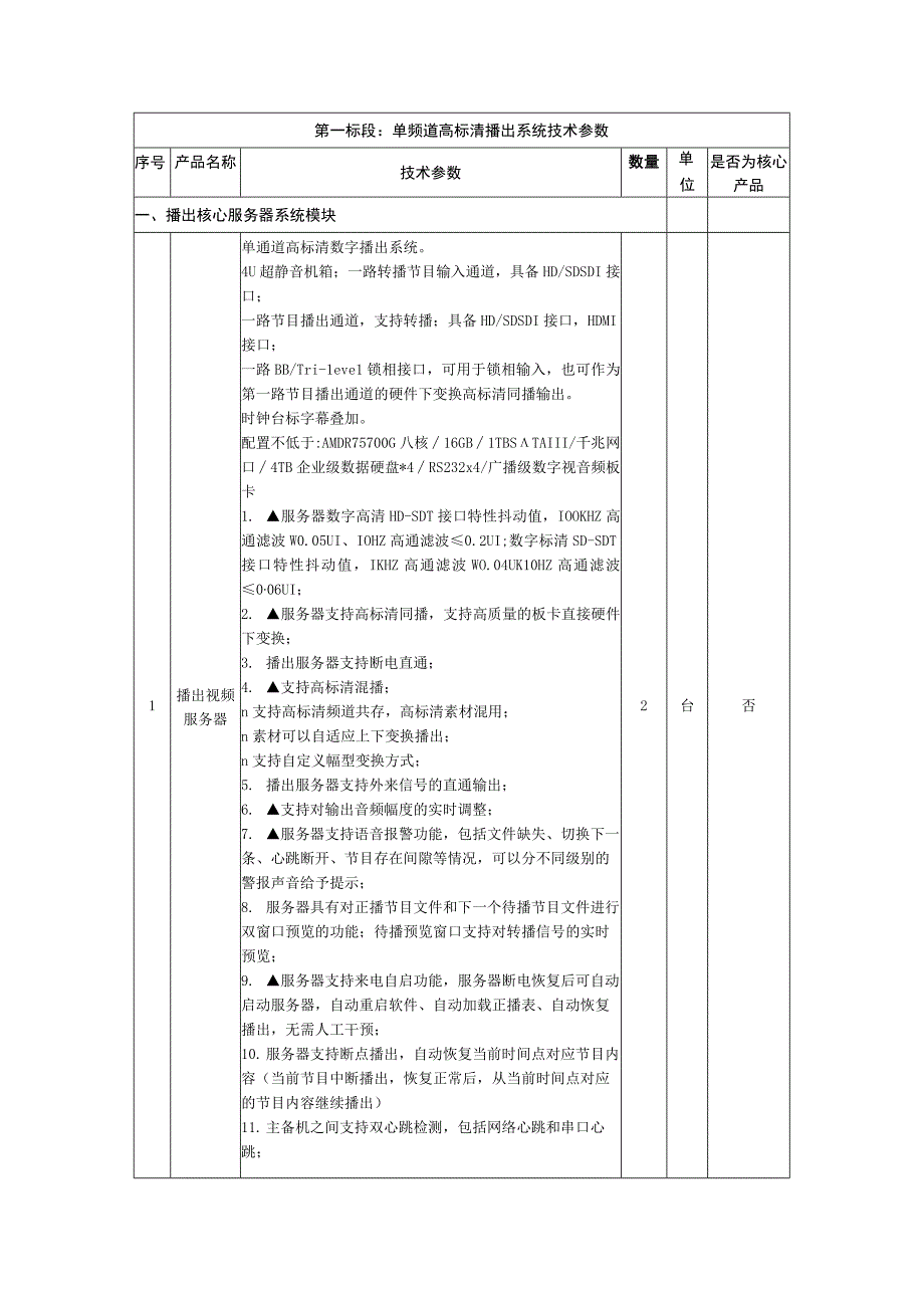 第一标段单频道高标清播出系统技术参数.docx_第1页