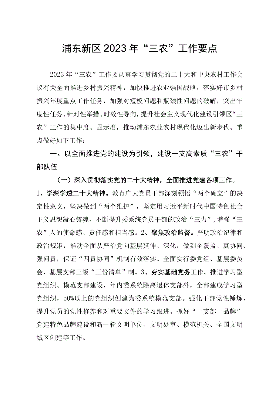 浦东新区2023年“三农”工作要点.docx_第1页