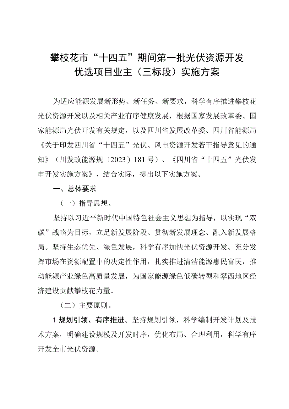 攀枝花市“十四五”期间第一批光伏资源开发优选项目业主三标段实施方案.docx_第1页