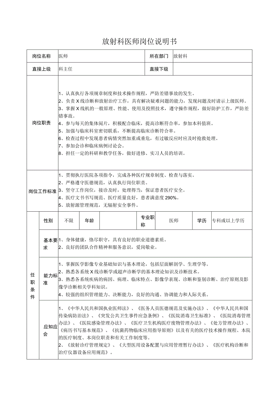 放射科医师岗位说明书.docx_第1页