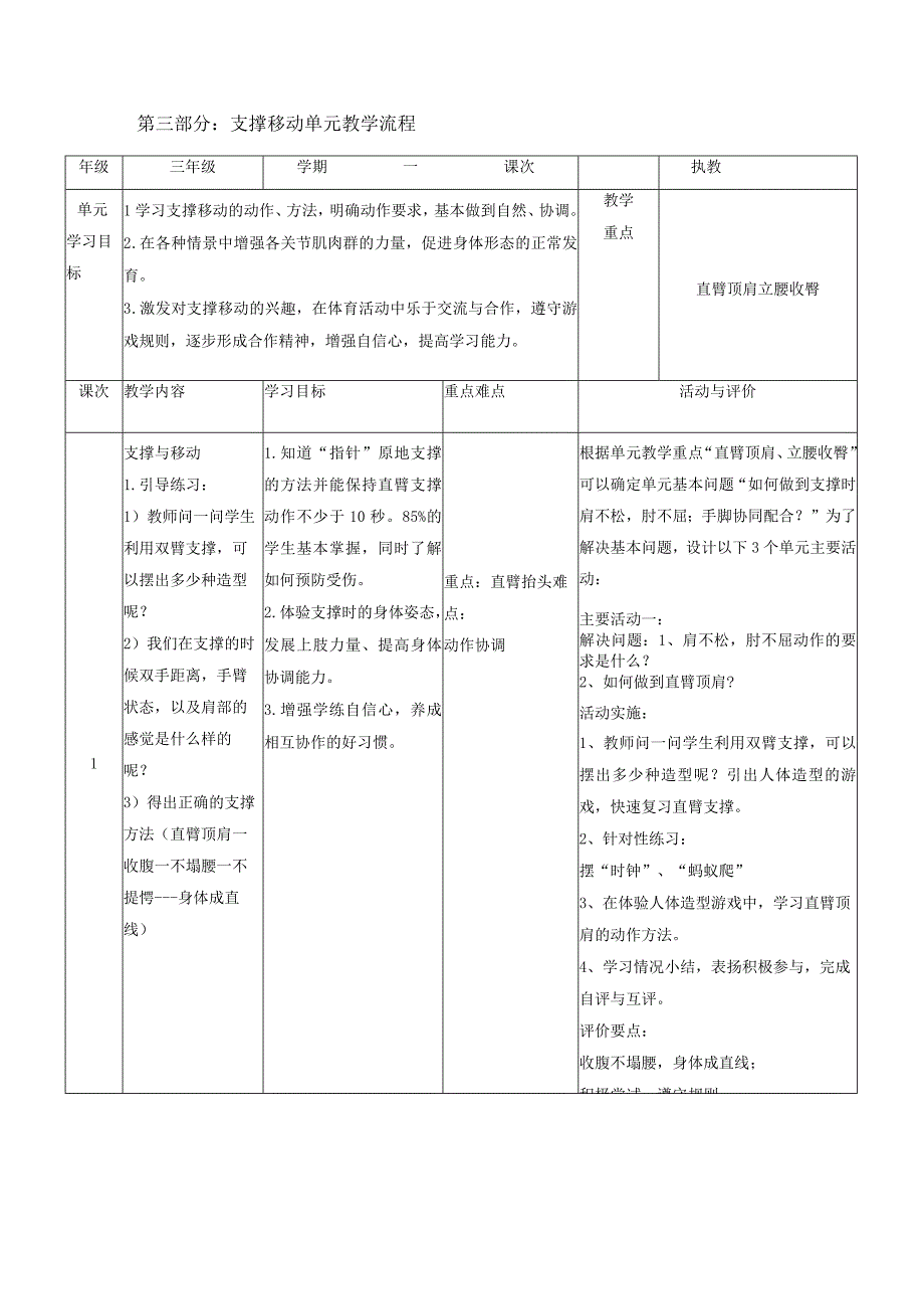 水平二（三年级）体育《支撑移动》教学设计及教案（附单元教学设计及计划）.docx_第3页