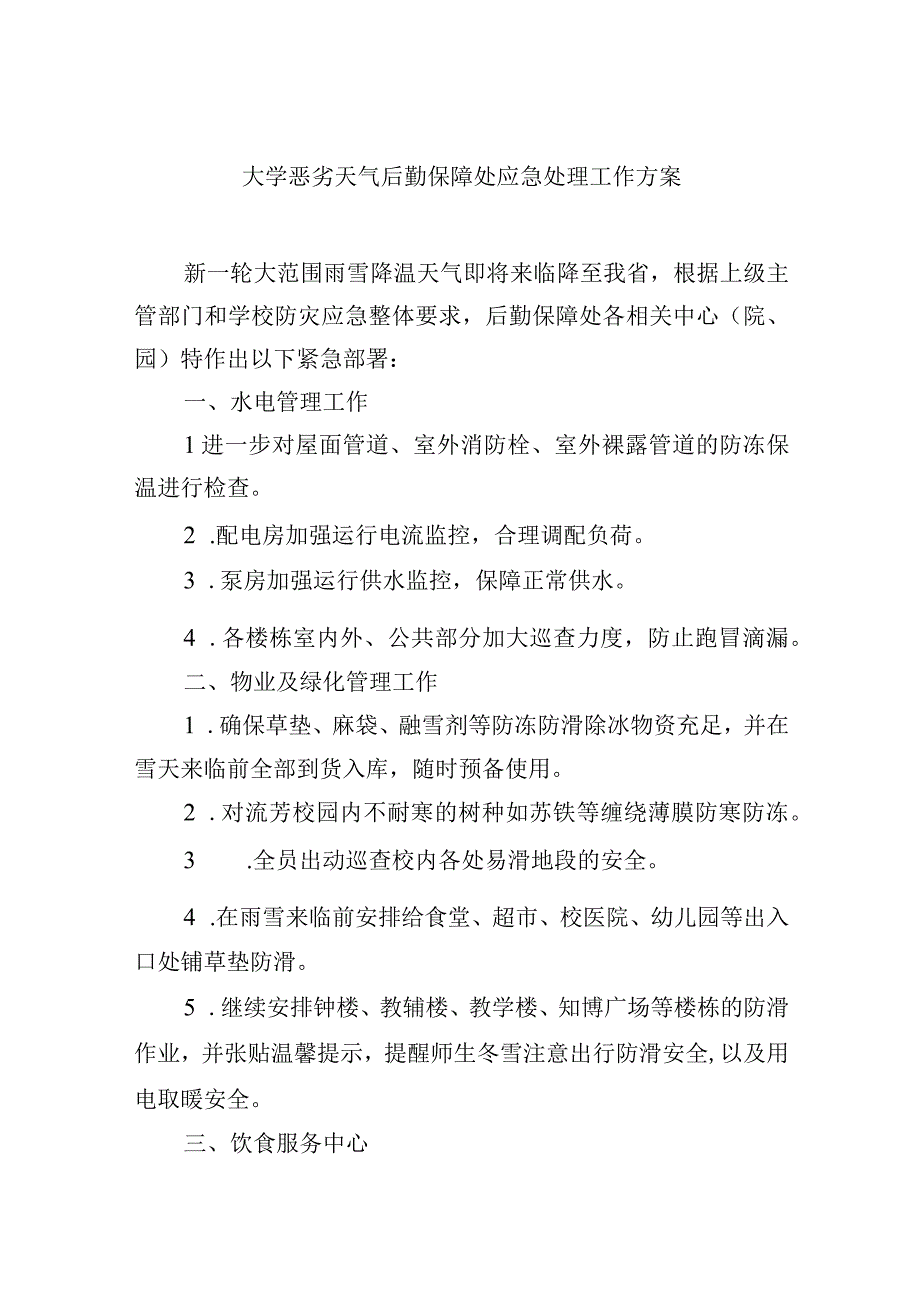 大学恶劣天气后勤保障处应急处理工作方案.docx_第1页