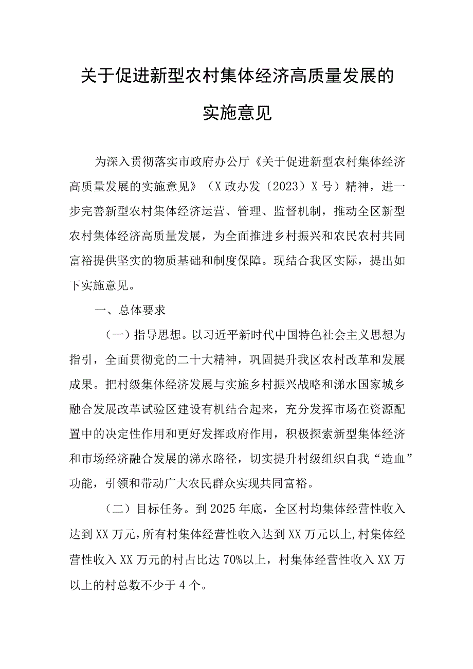 关于促进新型农村集体经济高质量发展的实施意见.docx_第1页