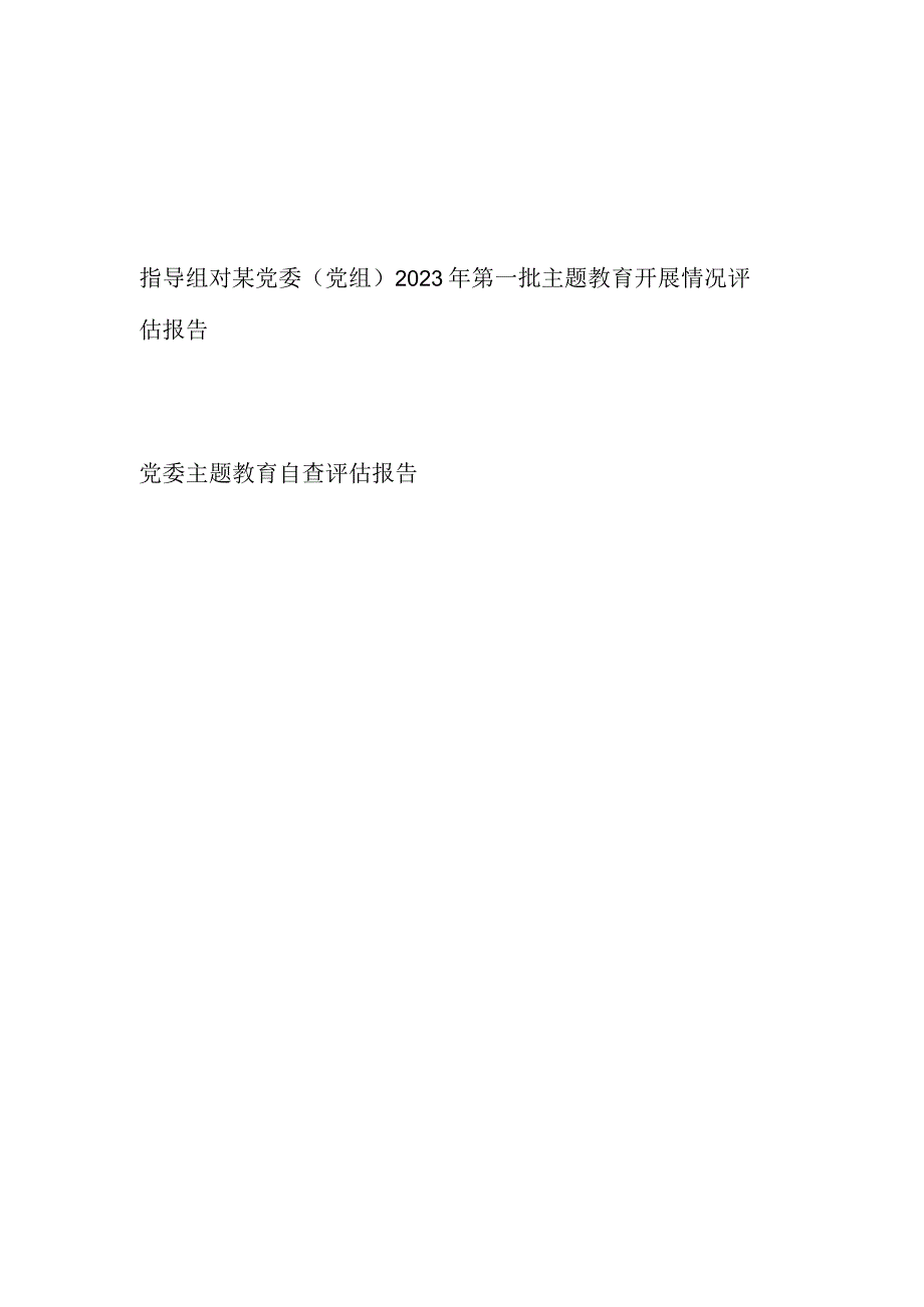 指导组对某党委（党组）2023年第一批主题教育开展情况评估报告和党委主题教育自查评估报告.docx_第1页