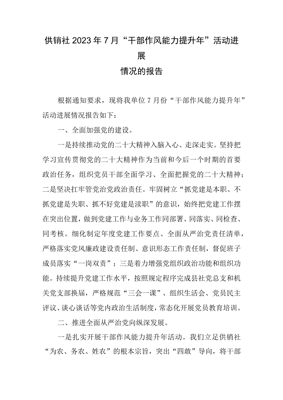 县供销社2023年7月“干部作风能力提升年”活动进展情况的报告和2023年上半年工作总结及下半年工作计划.docx_第2页