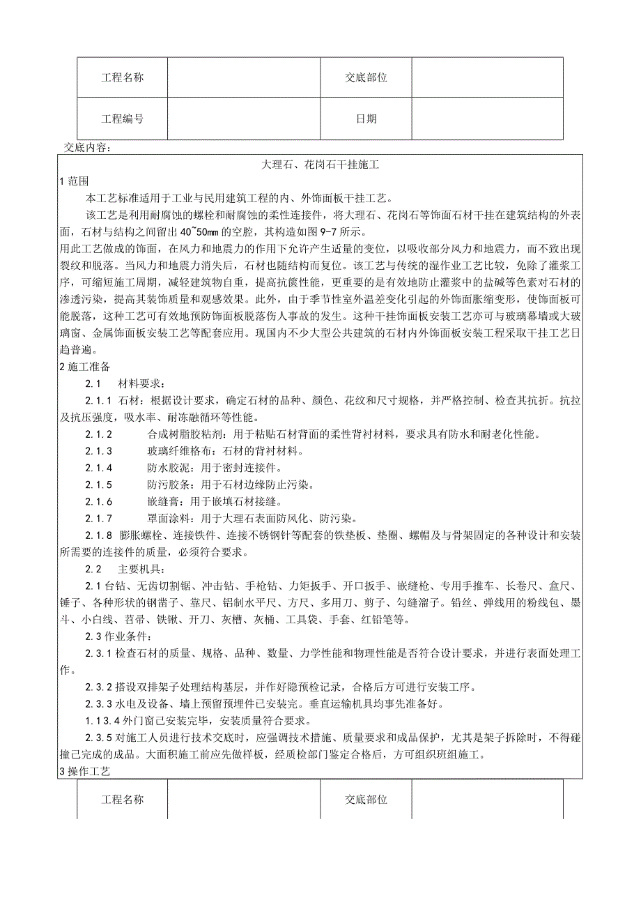 大理石、花岗石干挂施工工艺技术交底.docx_第1页