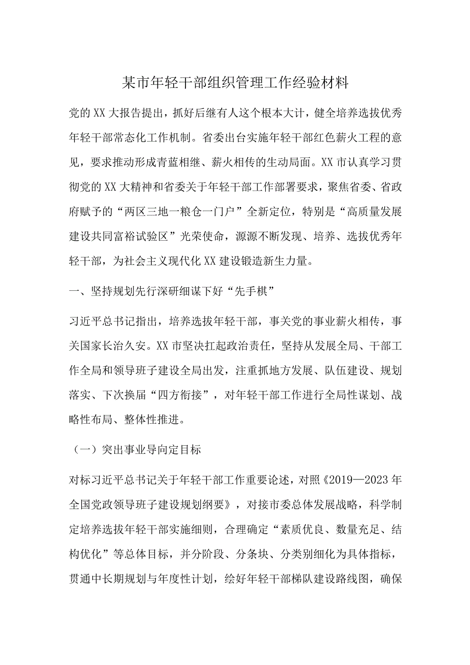 某市年轻干部组织管理工作经验材料.docx_第1页