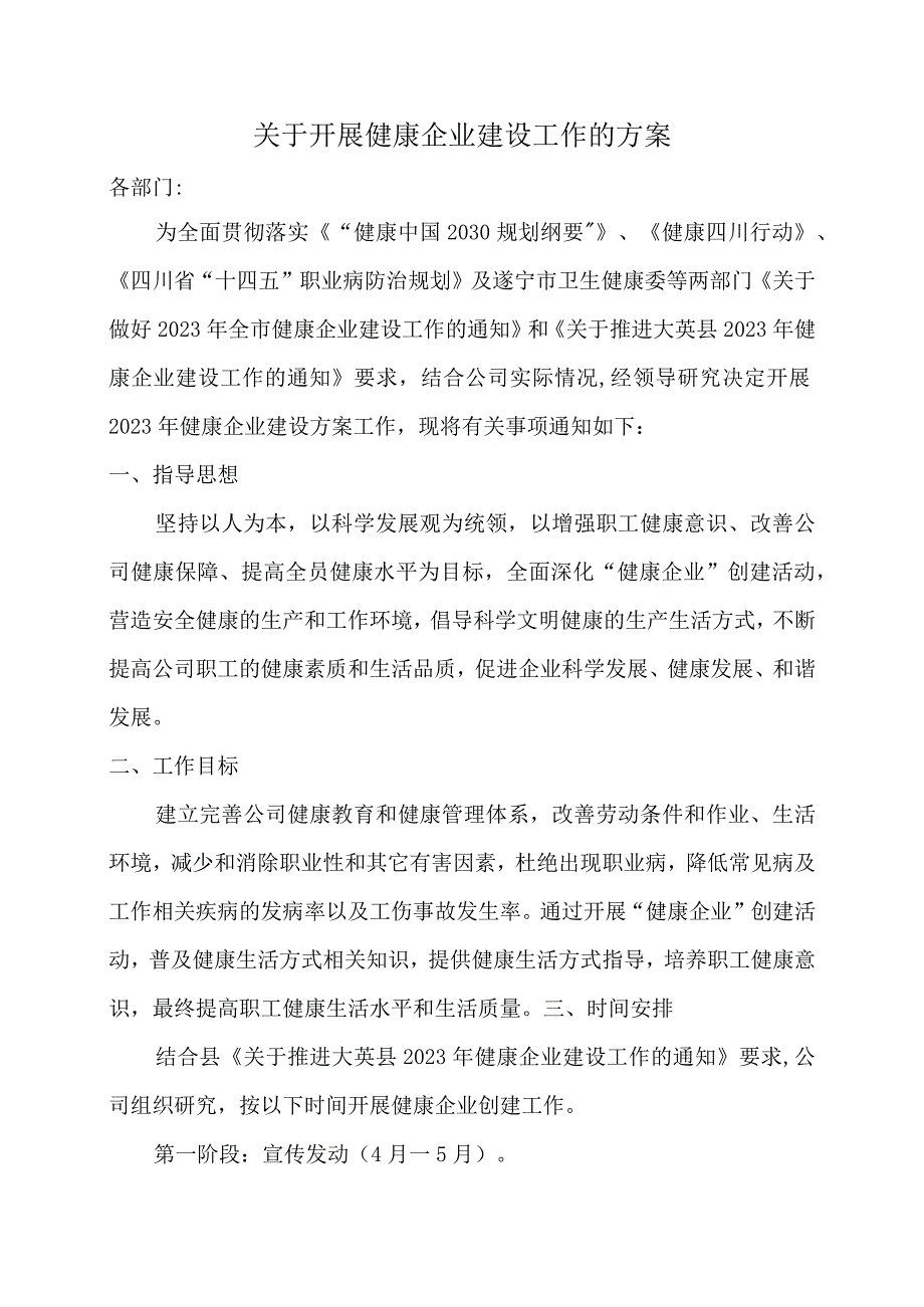 关于开展健康企业建设工作的方案.docx_第1页