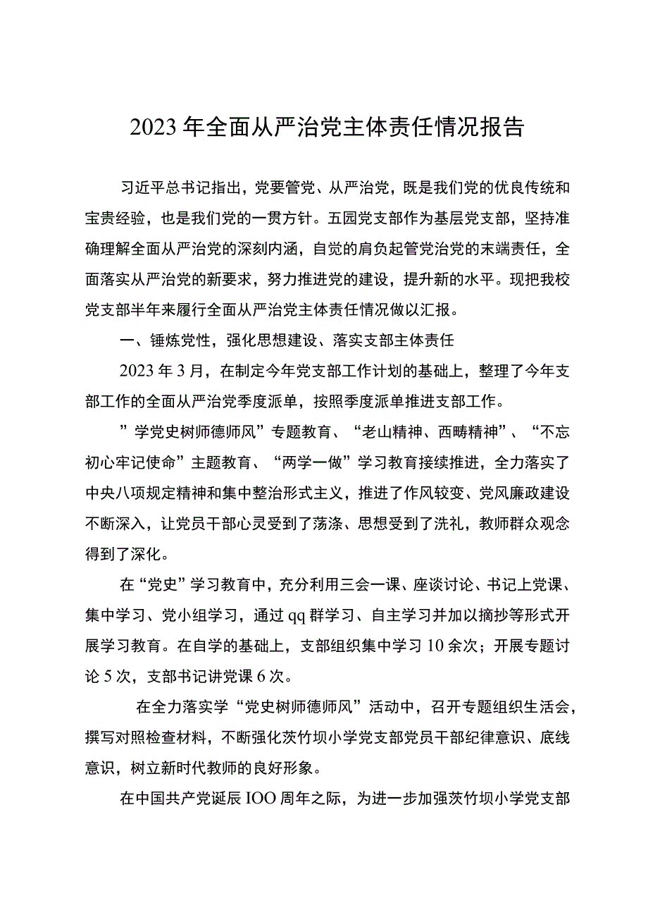 履行全面从严治党主体责任情况报告.docx_第1页