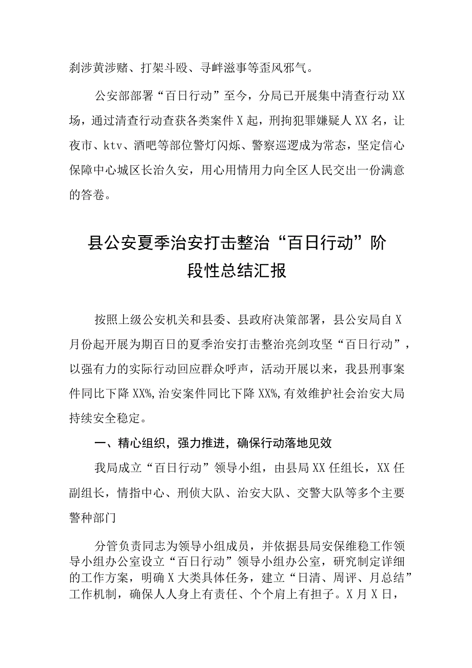 县公安夏季治安打击整治“百日行动”阶段性总结汇报七篇.docx_第3页