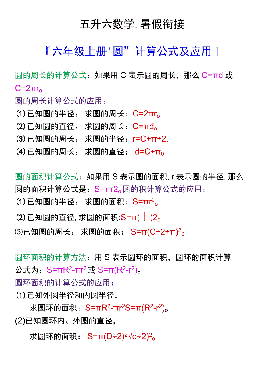 六年级上册“圆”计算公式及应用.docx_第2页