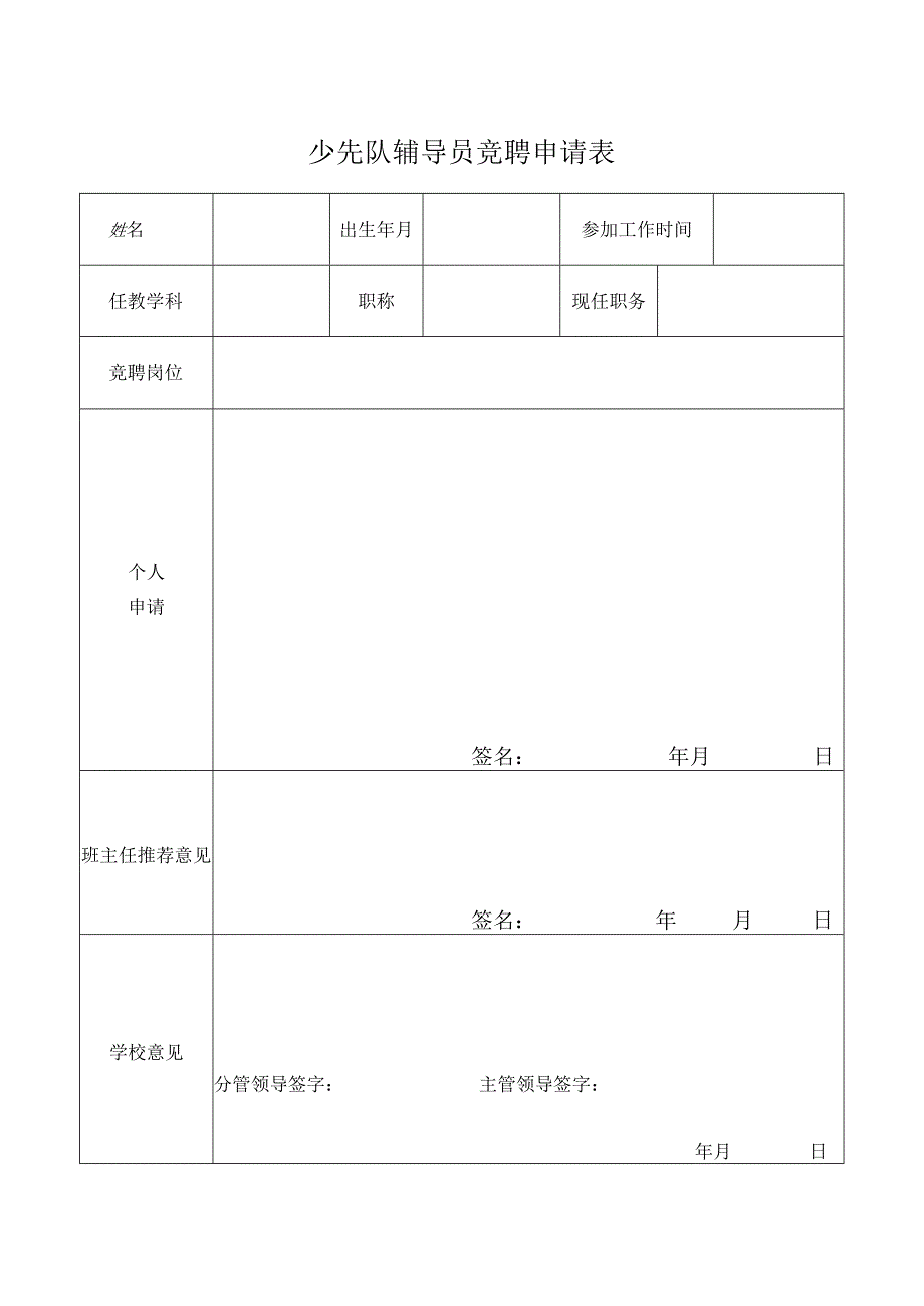 班级少先队辅导员竞聘申请表（空表）.docx_第1页