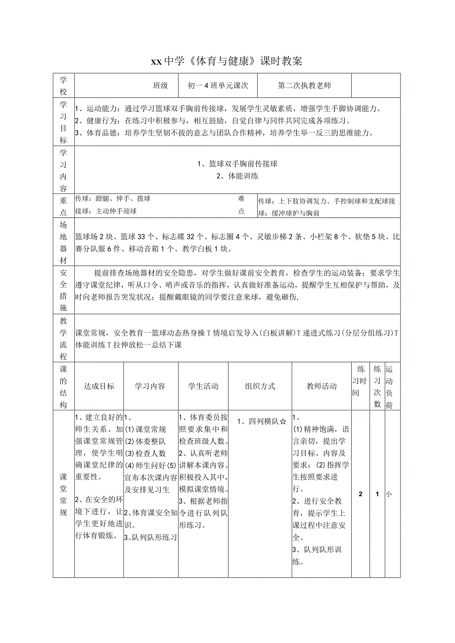 水平四（七年级）体育《篮球—双手胸前传接球》公开课教案.docx_第2页