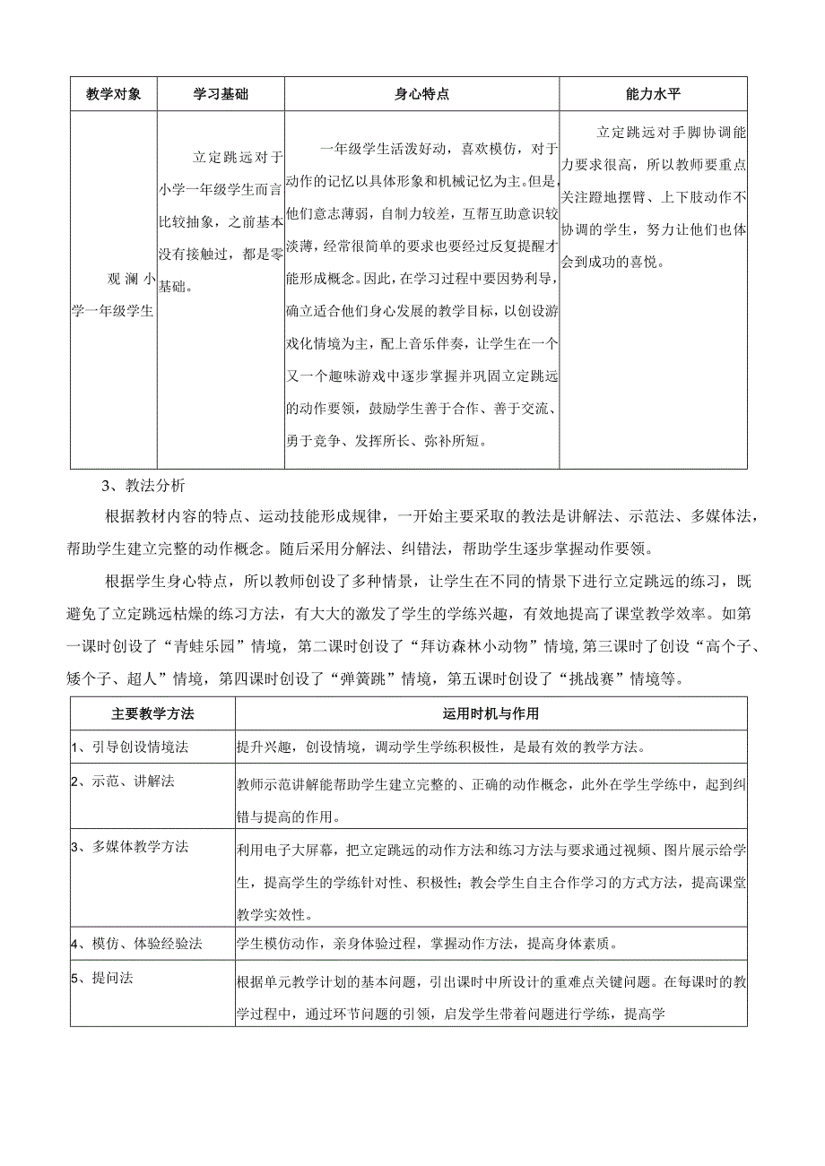 水平一（一年级）体育《跳跃：立定跳远》教学设计及教案（附单元教学设计及计划）.docx_第2页