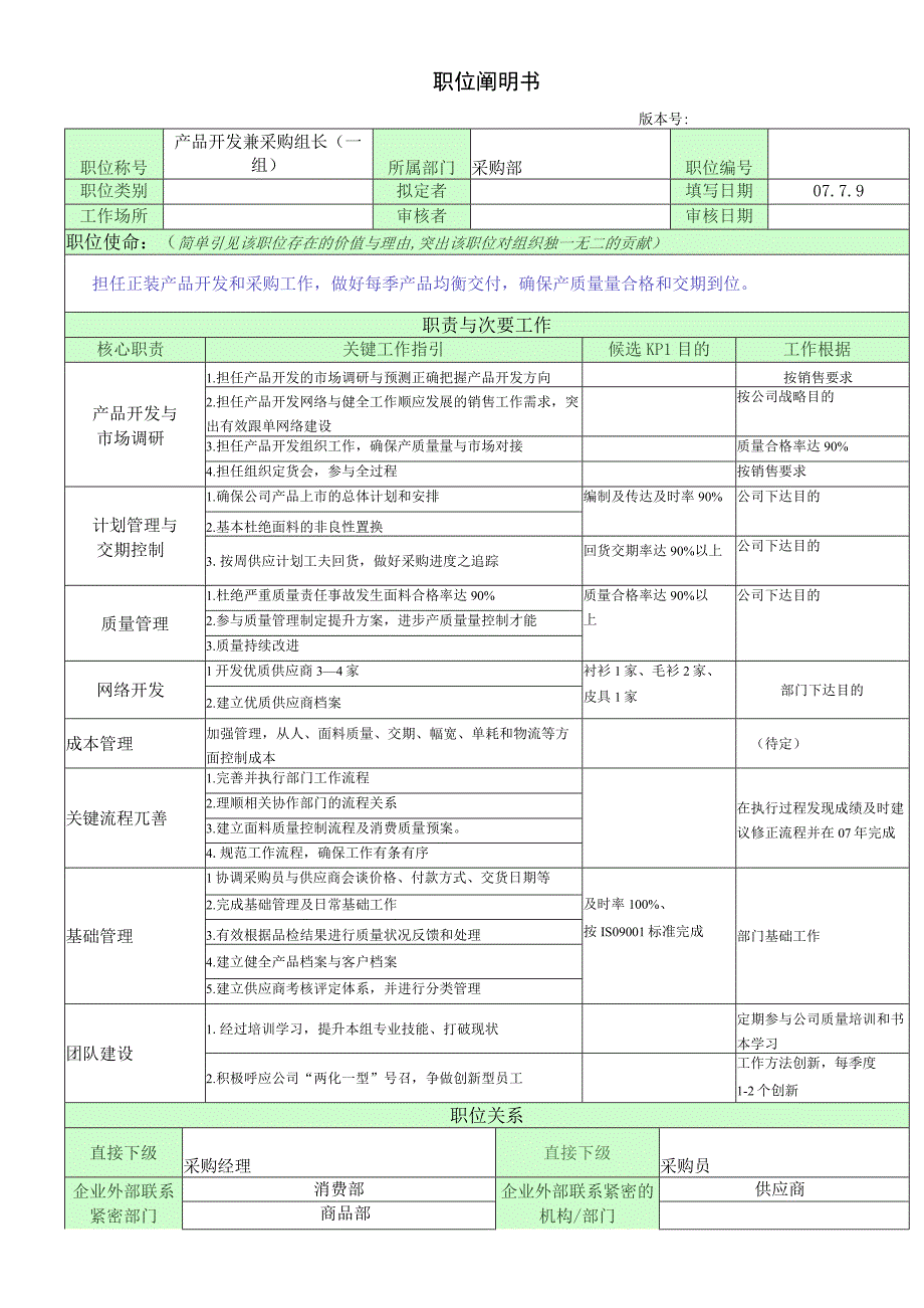 职位说明书(采购部廖慧敏).docx_第1页