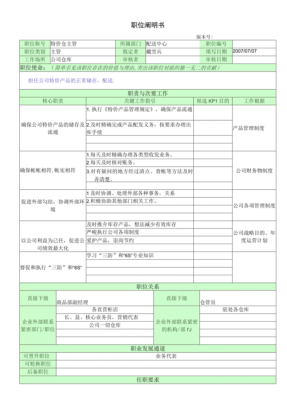 职位说明书_特价仓主管.docx_第1页