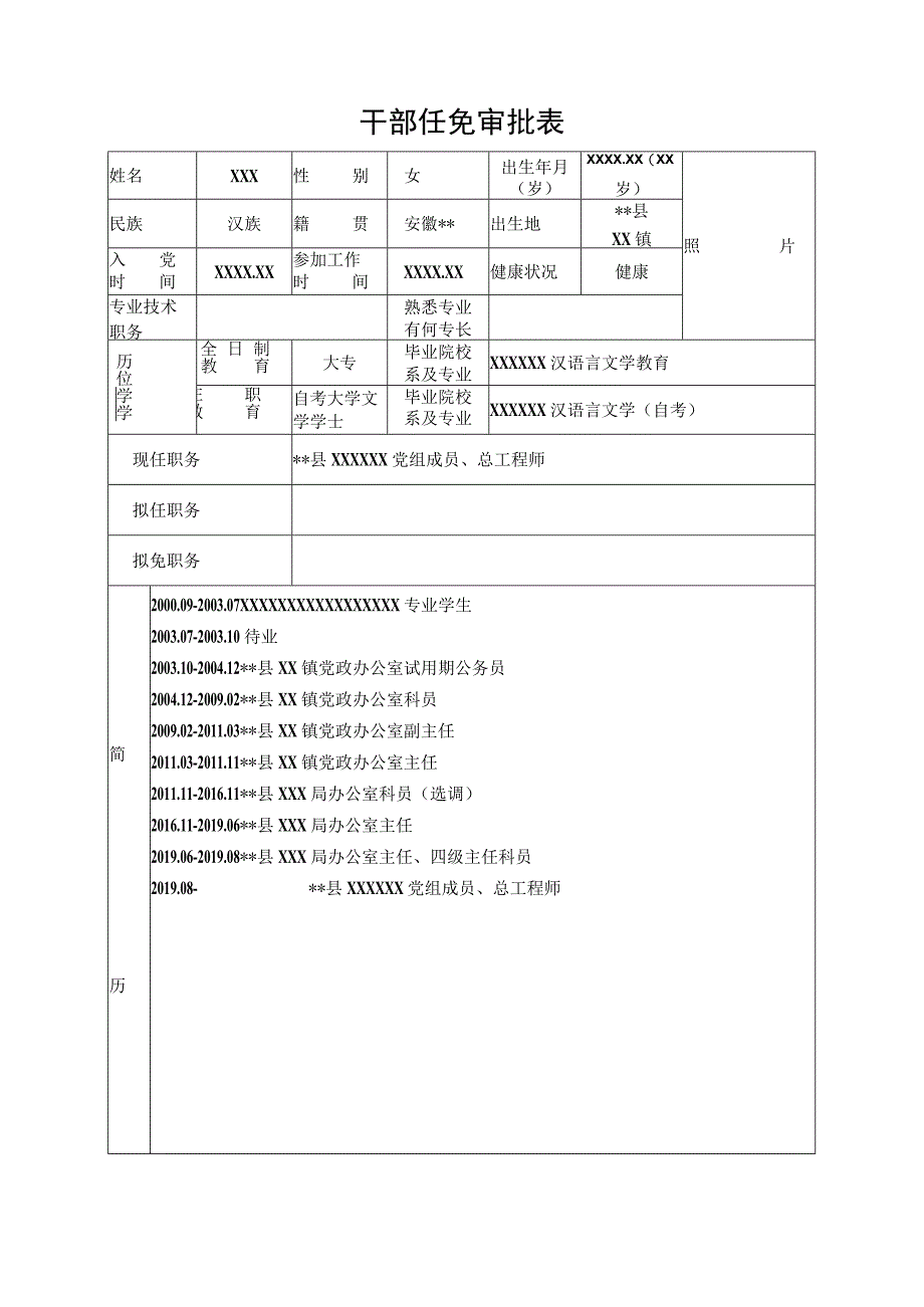 （参考模版)XXX干部任免审批表.docx_第1页