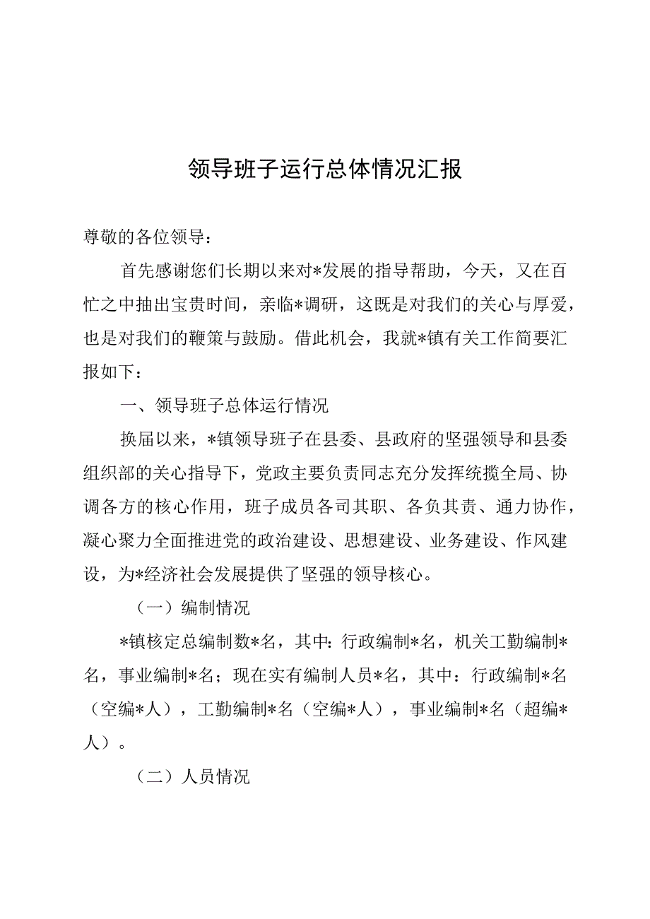 领导班子运行总体情况汇报.docx_第1页