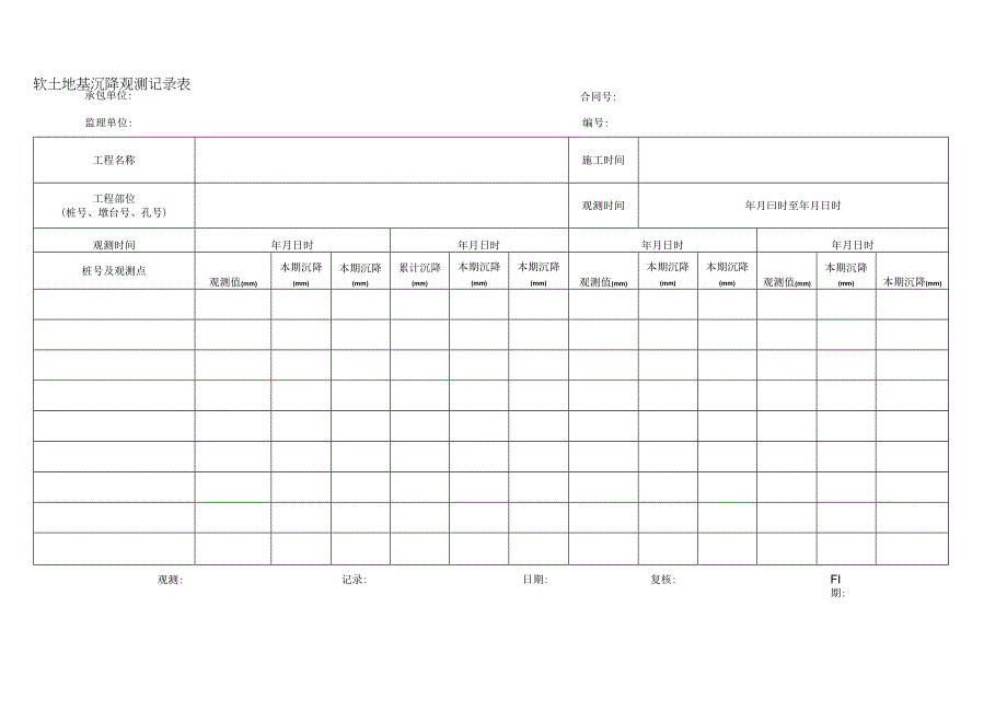 软土地基沉降观测记录表.docx_第1页