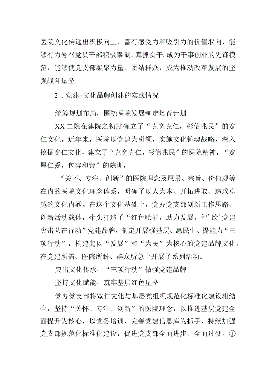 2023年公立医院立足特色文化打造基层党建品牌的实践探索（医院）.docx_第3页