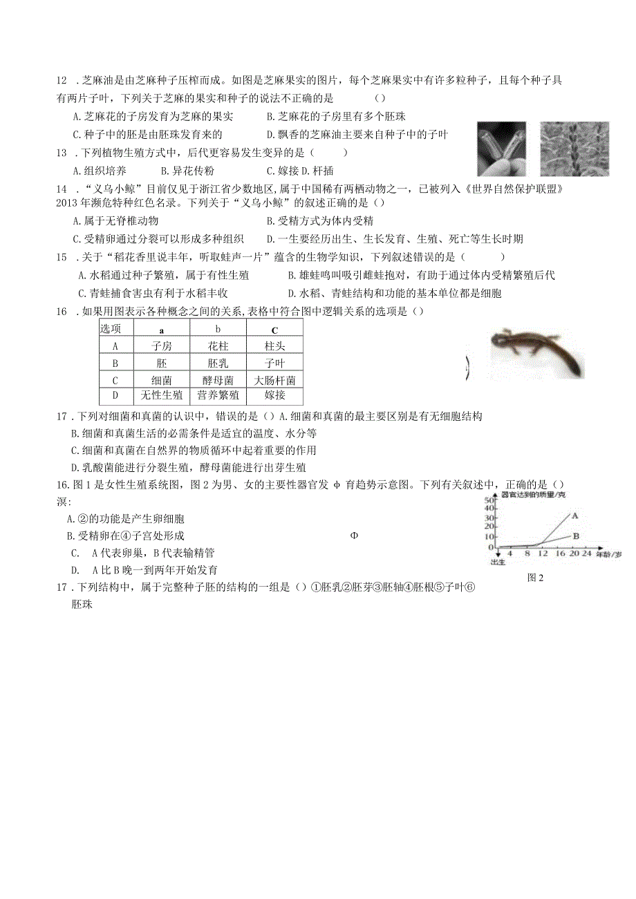 第1章 代代相传的生命 综合练习公开课教案教学设计课件资料.docx_第2页