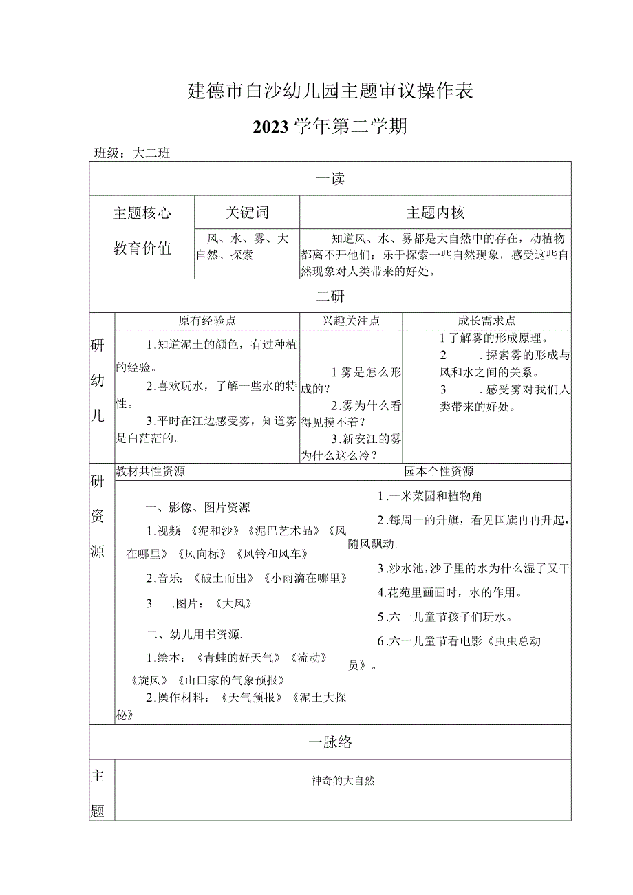 《神奇的大自然》主题审议表公开课.docx_第1页