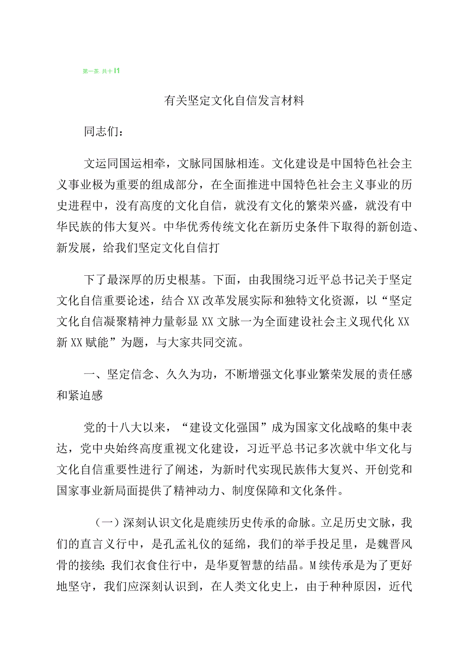 “坚定文化自信、建设文化强国”交流发言材料共10篇.docx_第1页