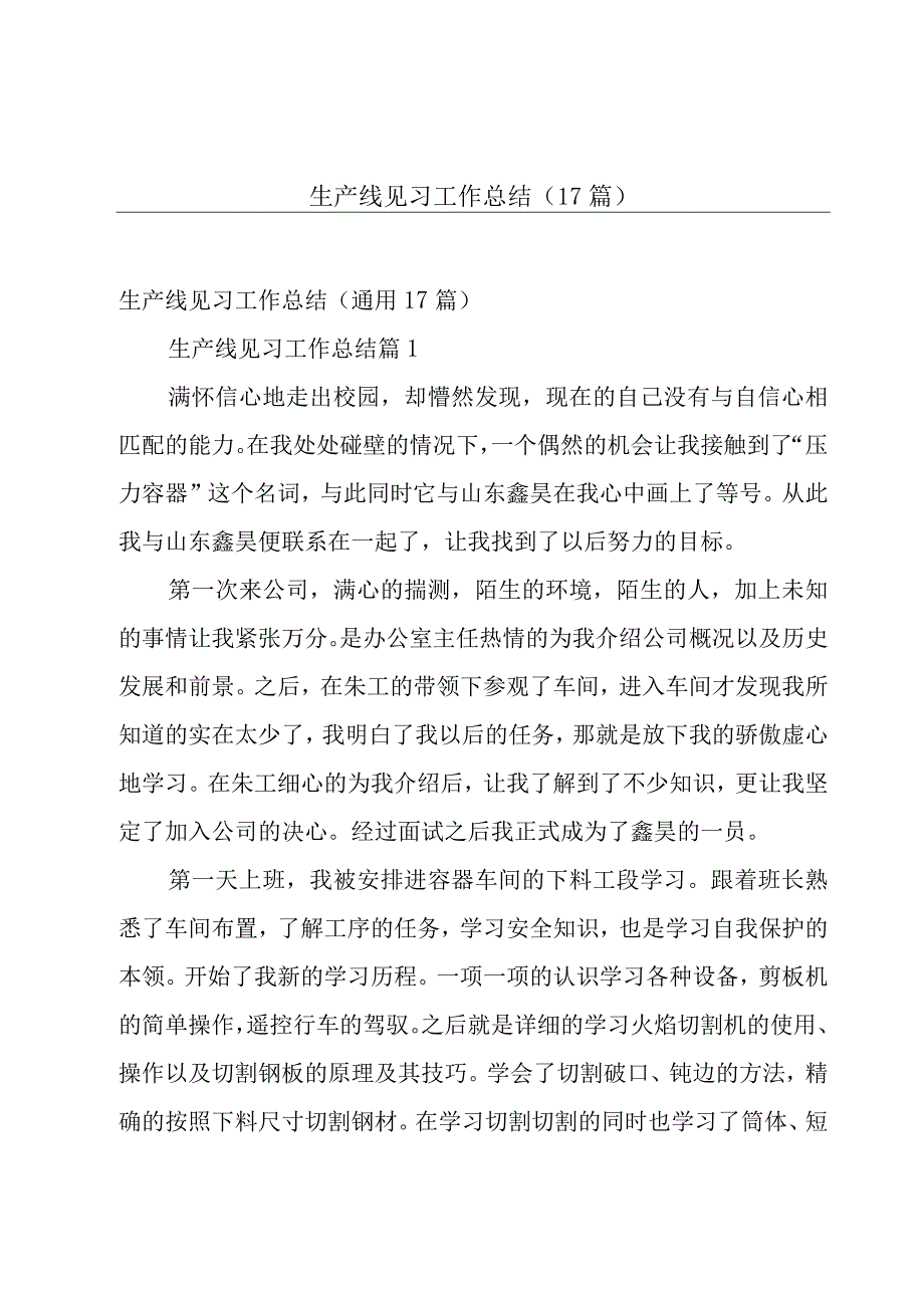 生产线见习工作总结（17篇）.docx_第1页